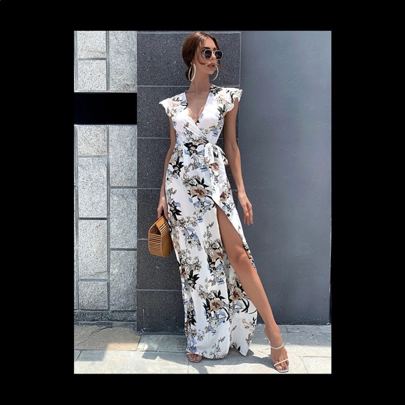 Shein Wrap Tie Side Floral Print Dress - Picture 1 of 4